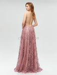 Honest Lace A-line Sexy Backless Deep V-neck Prom Dress, YKX004