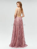 Honest Lace A-line Sexy Backless Deep V-neck Prom Dress, YKX004