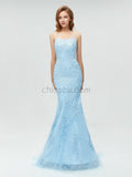 Stunning Mermaid Lace Cross Back Sexy Prom Dress, YKX005