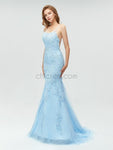 Stunning Mermaid Lace Cross Back Sexy Prom Dress, YKX005