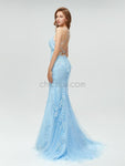 Stunning Mermaid Lace Cross Back Sexy Prom Dress, YKX005