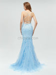 Stunning Mermaid Lace Cross Back Sexy Prom Dress, YKX005