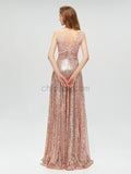 Sparkly Sequin A-line Sleeveless Lace Prom Dress, YKX007