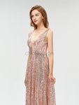 Sparkly Sequin A-line Sleeveless Lace Prom Dress, YKX007