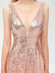 Sparkly Sequin A-line Sleeveless Lace Prom Dress, YKX007