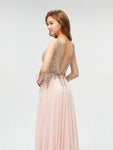 Sexy V-neck Backless Chiffon A-line Beaded Prom Dress, YKX008