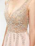 Sexy V-neck Backless Chiffon A-line Beaded Prom Dress, YKX008