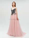 Gorgeous A-line Beaded Cap Sleeve Tulle Prom Dress, YKX009