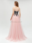 Gorgeous A-line Beaded Cap Sleeve Tulle Prom Dress, YKX009