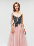 Gorgeous A-line Beaded Cap Sleeve Tulle Prom Dress, YKX009