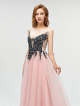 Gorgeous A-line Beaded Cap Sleeve Tulle Prom Dress, YKX009