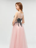 Gorgeous A-line Beaded Cap Sleeve Tulle Prom Dress, YKX009