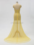 Yellow Sexy Slit See-Through Backless Prom Dress, YKX022