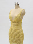 Yellow Sexy Slit See-Through Backless Prom Dress, YKX022