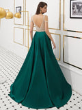 Gorgeous A-line Satin Backless Beaded Top Prom Dress, YKX032