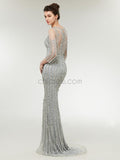 Charming Long Sleeves Appliques Mermaid Tulle Sparkly Sequin Prom Dress, YKX038