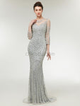 Charming Long Sleeves Appliques Mermaid Tulle Sparkly Sequin Prom Dress, YKX038