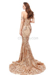 Off Shoulder Mermaid Sexy Backless Sparkly Lace Prom Dress, YKX043