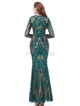 Elegant Sparkly Lace Long Sleeve Prom Dress with Detachable Satin Skirt, YKX044