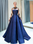 Long Sleeve Satin A-line Zipper Back Beaded Prom Dress, YKX052