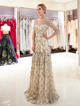 Charming A-line 3/4 Sleeves Beaded Sparkly Sequin Prom Dress, YKX053