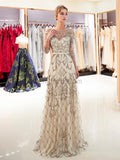 Charming A-line 3/4 Sleeves Beaded Sparkly Sequin Prom Dress, YKX053