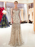 Charming A-line 3/4 Sleeves Beaded Sparkly Sequin Prom Dress, YKX053