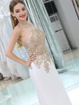 White Mermaid Jersey Sleeveless Applique Floor-Length Prom Dress, YKX059