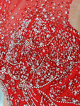 Red Mermaid Open-Back Sleeveless Appliques  Prom Dress, YKX060