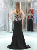 Black Sweetheart Jersey Slit Backless Applique Prom Dress, YKX061