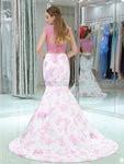 Charming Two Pieces Mermaid Lace Open-Back Satin Prom Dress, YKX064