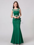 Mermaid Jersey Sleeveless Round Neck Backless Prom Dress, YKX076