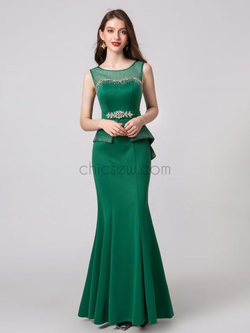 Mermaid Jersey Sleeveless Round Neck Backless Prom Dress, YKX076