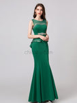 Mermaid Jersey Sleeveless Round Neck Backless Prom Dress, YKX076