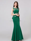 Mermaid Jersey Sleeveless Round Neck Backless Prom Dress, YKX076