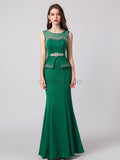 Mermaid Jersey Sleeveless Round Neck Backless Prom Dress, YKX076