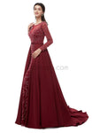 Stunning A-line Long Sleeve Beaded Prom Dress, YKX077