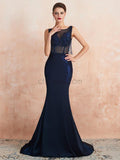Charming Round Neck Mermaid Jersey Appliques Backless Prom Dress, YKX081