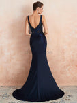 Charming Round Neck Mermaid Jersey Appliques Backless Prom Dress, YKX081