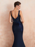 Charming Round Neck Mermaid Jersey Appliques Backless Prom Dress, YKX081