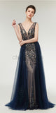 V-neck Open Back Elegant Long Evening Prom Dresses SDP1146