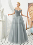 Pretty Off Shoulder Tulle A Line Lace Top Long Evening Prom Dresses, XDM1190