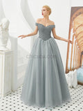 Pretty Off Shoulder Tulle A Line Lace Top Long Evening Prom Dresses, XDM1190