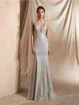 Sparkly Deep V Neck Sleeveless Mermaid Long Evening Prom Dresses, XDM1128