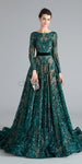 Sparkle Long Sleeves A-line Long Prom Dresses SDP1186