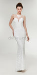 Pretty Round Neck White Lace Open Back Mermaid Long Prom Dresses, XDM1137