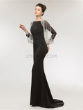 Black Long Sleeves Mermaid Long Evening Prom Dresses SDP1148