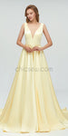 Simple V-neck A-line Yellow Long Prom Dresses SDP1112