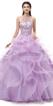 Halter Lilac Organza Lace Up Ball Gown Long Evening Prom Dresses , XDM1174