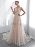 A-line Lace Up Back Long Evening Prom Dresses SDP1150